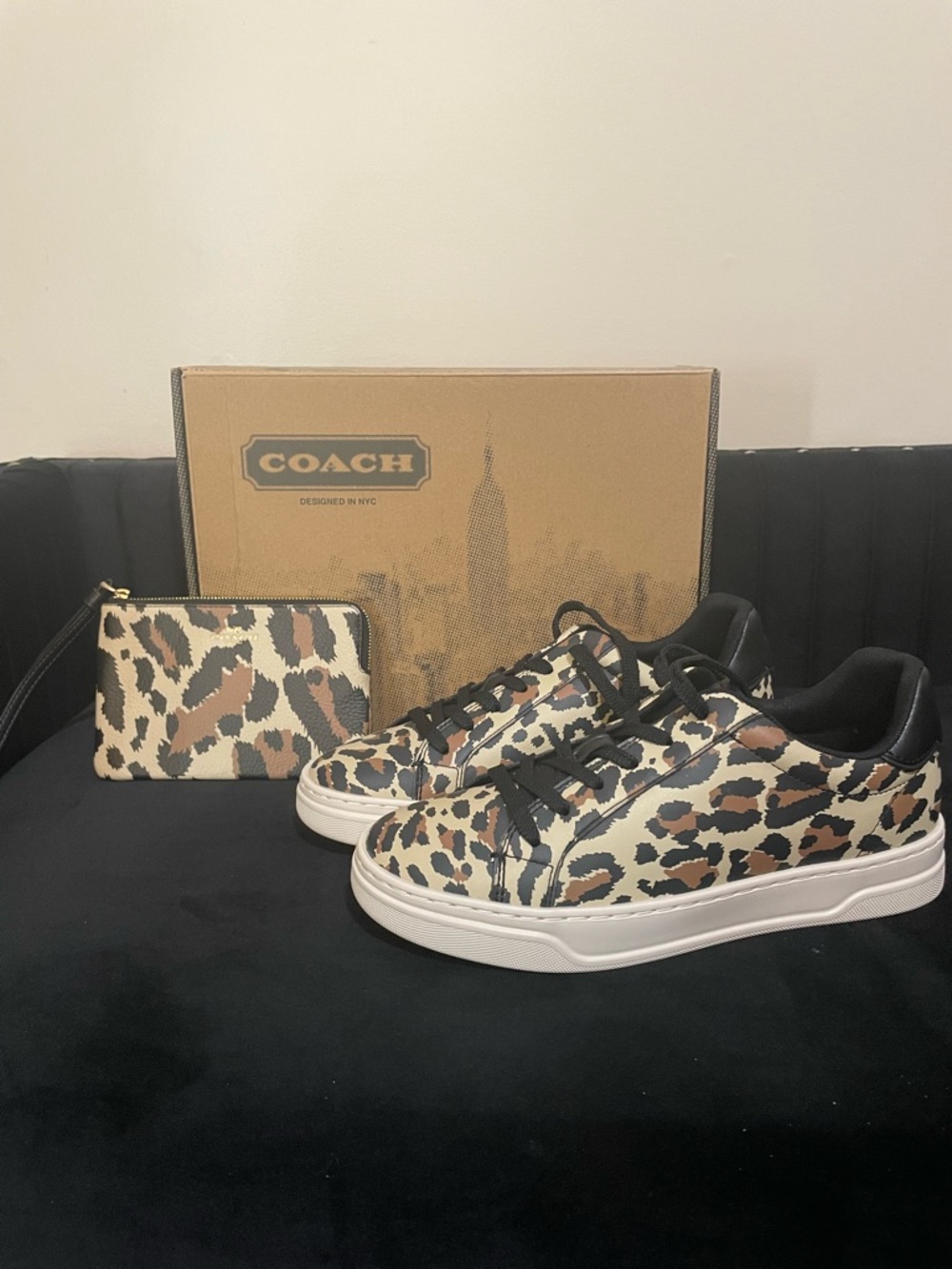 Coach Leopard-Print Sneakers and Wristlet - Tan, Black, White